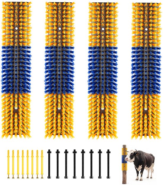 VEVOR Krabborstel 43x10 cm, Veeborstel 4-delig incl. 16 Schroeven, Krabborstel voor Het Verlichten van Rugjeuk, Massage- en Verzorgingskrabtool voor Paarden, Runderen, Schapen en Varkens, Geel & Blauw VEVOR Krabborstel 43x10 cm, Veeborstel 4-delig incl. 16 Schroeven, Krabborstel voor Het Verlichten van Rugjeuk, Massage- en Verzorgingskrabtool voor Paarden, Runderen, Schapen en Varkens, Geel & Blauw