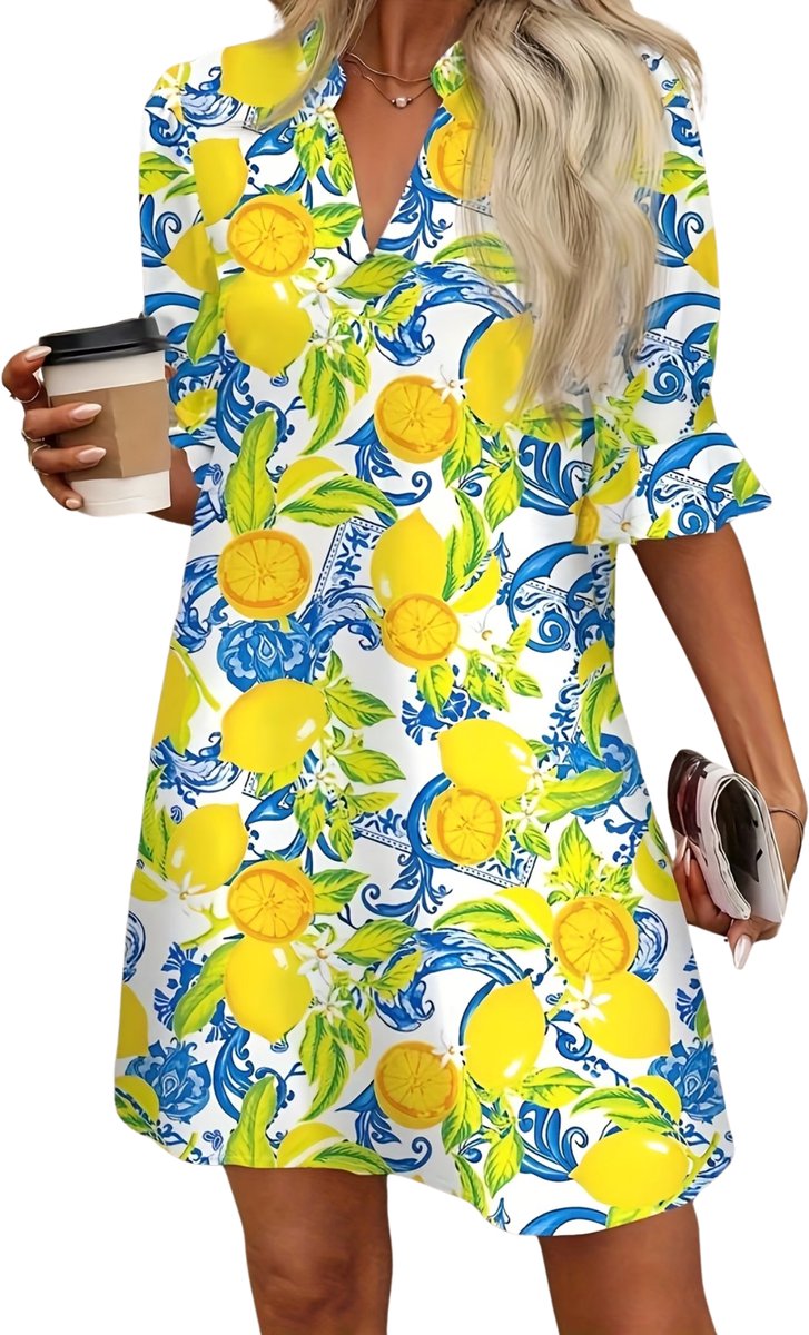 Currero Zomerjurk Dames Zomerjurken Volwassenen Vrouwen Midi Jurk Ibiza Stijl Sundress Dress Citroengeel