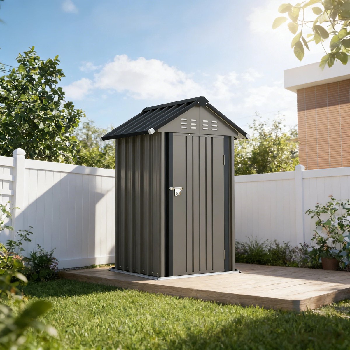 Tuinhuis Metaal, Metalen Schuurtje, Tuinberging Metaal, Gereedschapshok, Buitenopslag Schuur, Metalen Tuinschuur, 1.17 m², Gereedschapsschuur Met Schuin Dak, Ventilatie, Slot, Handschoenen, 122 X 121 X 192 Cm