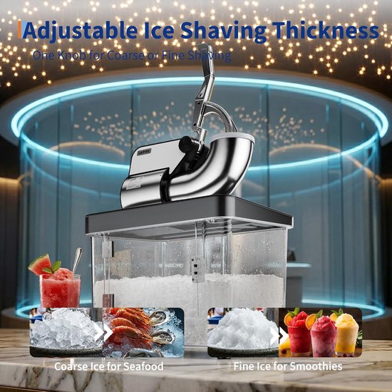Professionele 300 W-slush-ijsmachine - met ETL-certificering - commerciële roestvrijstalen ijsbreker met dubbel mes - tank van 50 l - 300 kg/u - voor bars, keukens en evenementen - zwart van HOERFURIY — afbeelding 4