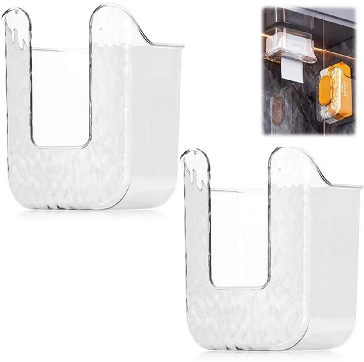 Wandgemonteerde organizer voor vochtige doekjes, toiletpapierdispenser, wandhouder voor gezichtsdoekjes in de badkamer, omgekeerde keukenpapierdispenser zonder boren - geschikt voor keukens, slaapkamers, huizen en badkamers - 2-pack