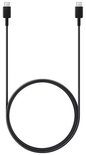 Zwarte USB-C naar USB-C oplaadkabel van 1,8 meter, in een lus gelegd.