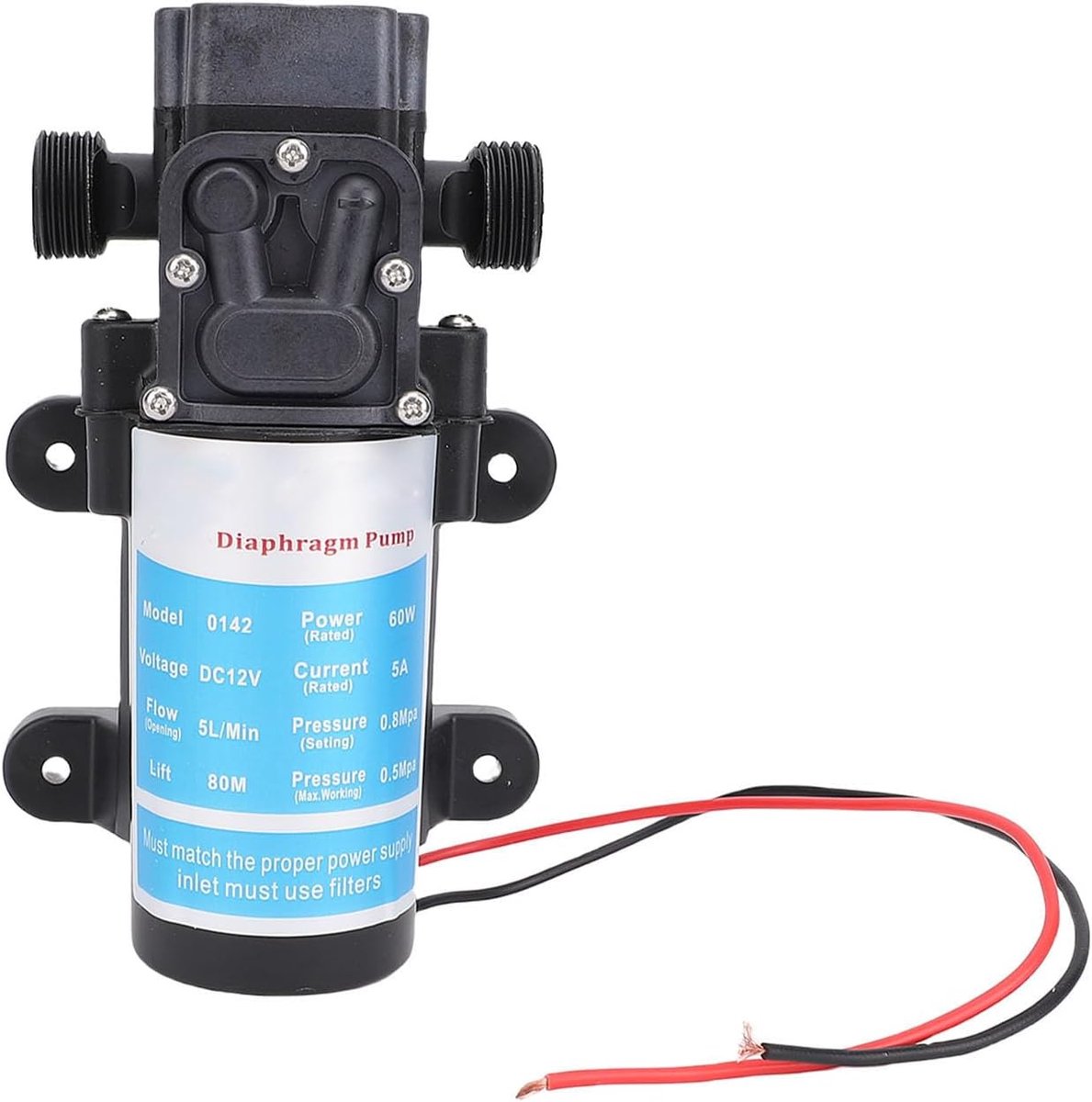 Membraanpomp - Drukpomp - Bloemen water geven - Zelfaanzuigend en droogloopfunctie - 60W 80M - Zwart