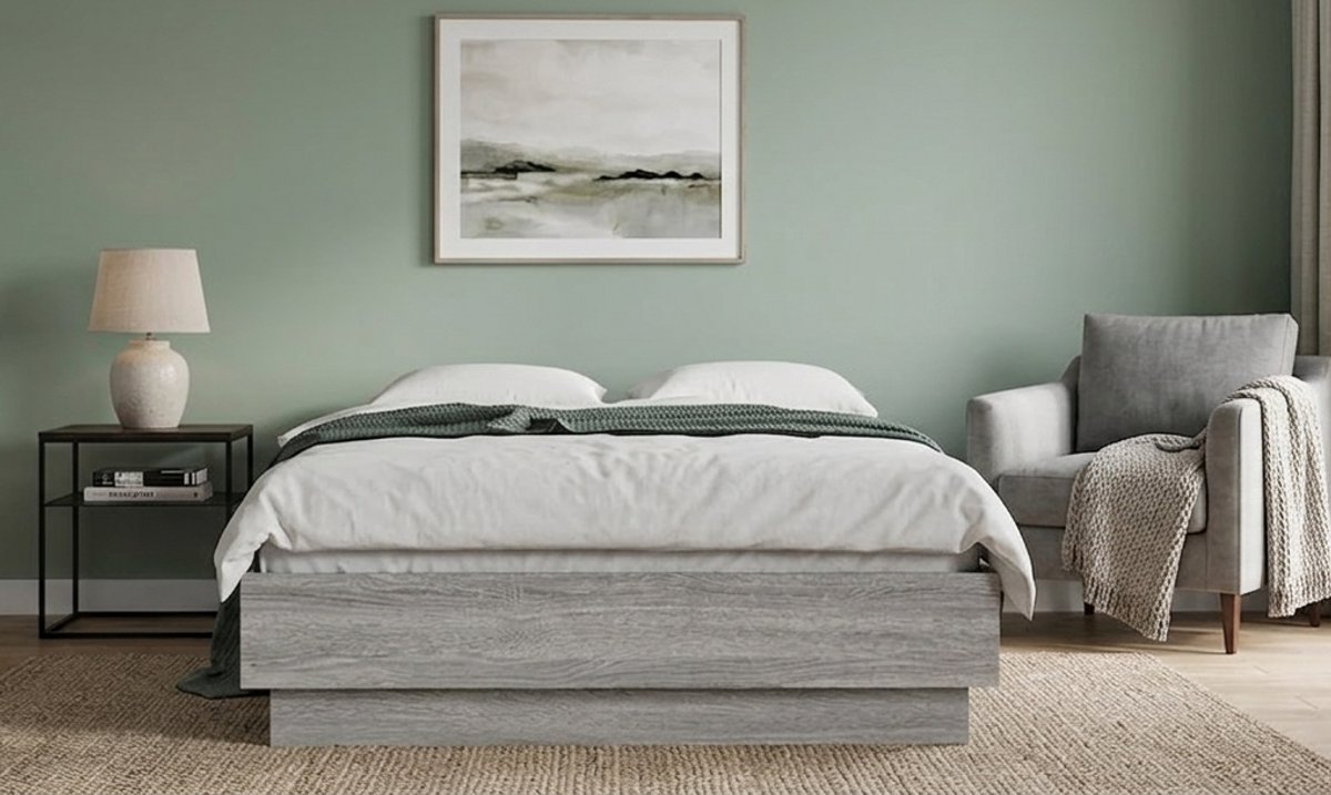 Bettgestell Grau Sonoma 90x190 cm Holzwerkstoff, Bett, Bettgestell, Jugendbett, Schlafzimmer Bett, Bed Frame -839635-Medahomestore