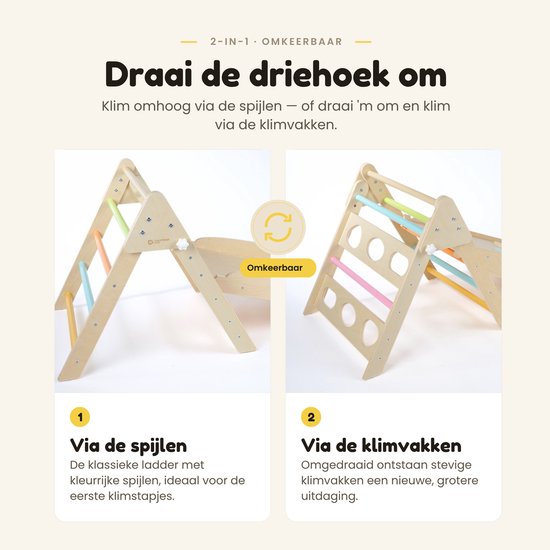Dastium Kids - Mini Klimrek - Houten Klimrek - Klimboog met Kussen - Klimrek Voor Baby en Peuter - Klimrek met Glijbaan - Montessori Speelgoed - Pastelkleuren van Dastium Kids — afbeelding 5