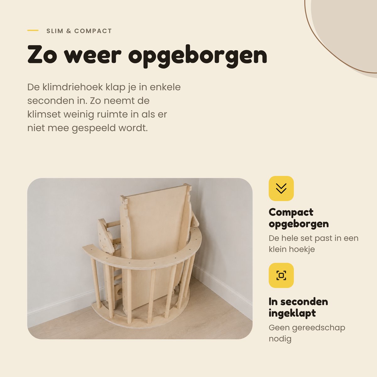 Dastium Kids - Mini Klimrek - Montessori Speelgoed - Houten Klimrek - Klimboog met Kussen - Klimrek Baby - Klimrek Peuter - Klimrek met Glijbaan - Naturel — afbeelding 5