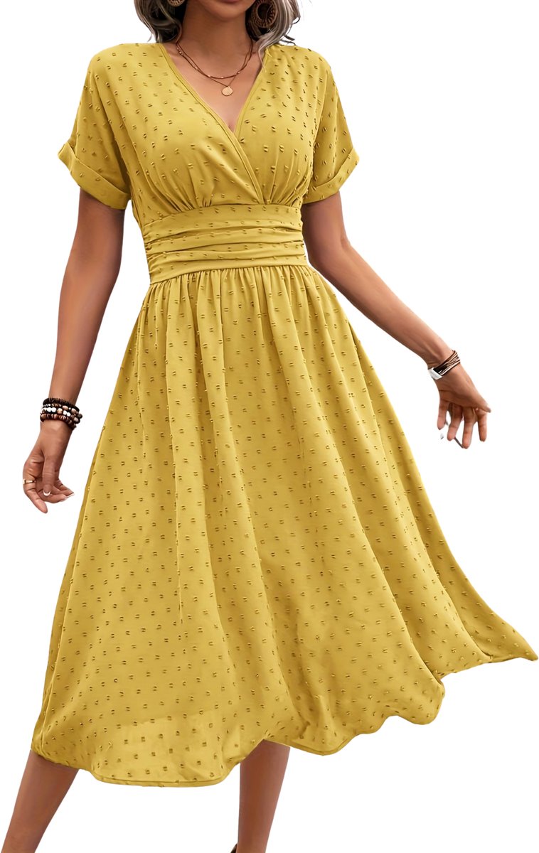Currero Zomerjurk Dames Zomerjurken Volwassenen Vrouwen Midi Jurk Ibiza Stijl Sundress Dress XXL Geel