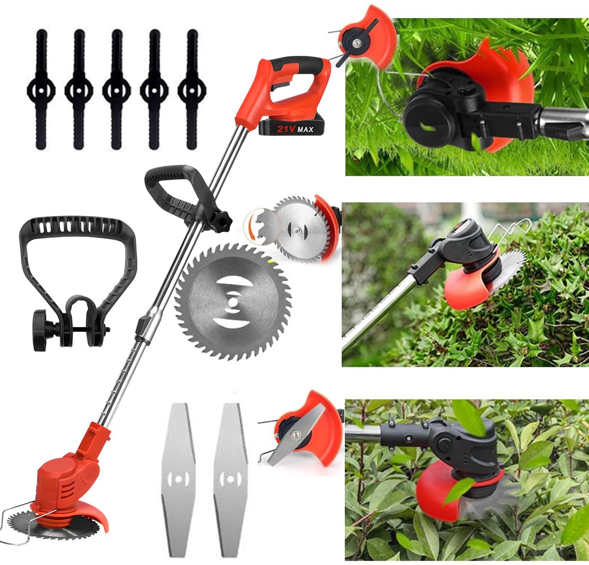 Accu-Grasmaaier – 1800W Borstelloze Motor, 1500 tpm, 15cm Snijbreedte, 2 Batterijen, Verstelbare Hoogte – Voor Thuis & Tuin – foto 6