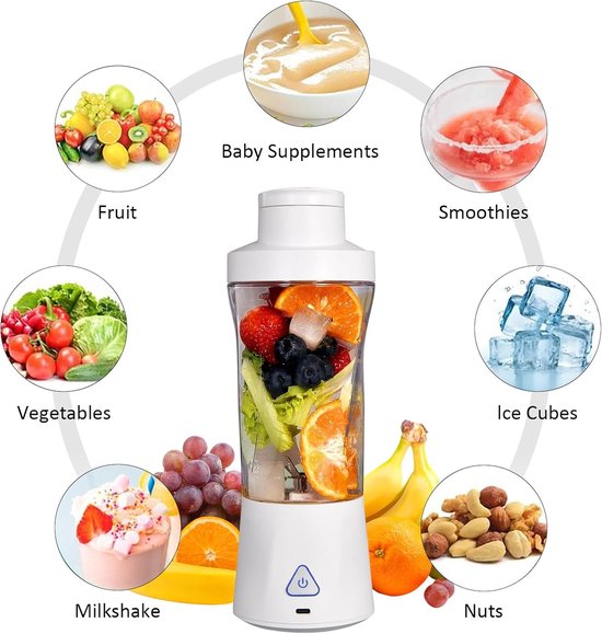 Draagbare Mixer - Mini Blender - Gezonde Drankjes Maken - 6 RVS Messen - 700 ml - Wit — afbeelding 5