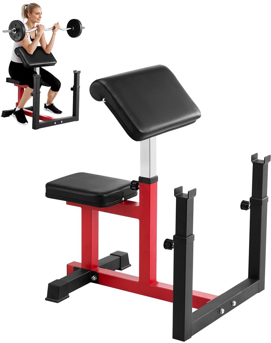 Fitness Bank - Krachtbank - Kracht Training - Verstelbare Biceps Curl - 200 kg Capaciteit - Zwart Rood