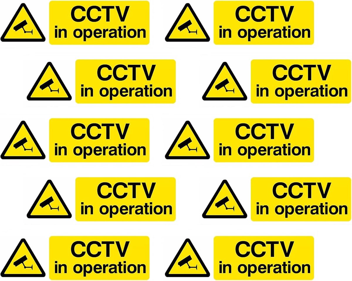 Waarschuwingsstickers - Camerabewaking - Veiligheid Vergroten - Scheurvast PVC - 10 Stuks - Zwart