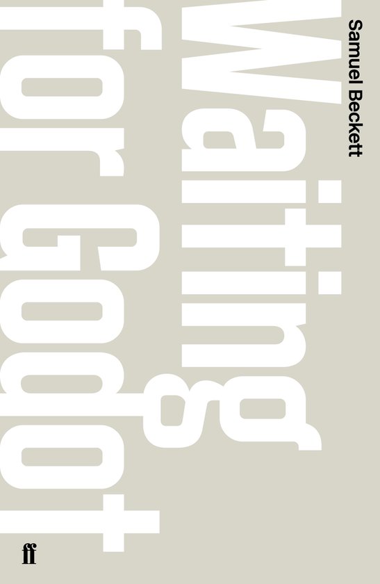 Couverture de livre avec le titre 'Waiting for Godot' de Samuel Beckett en grandes lettres blanches sur fond beige. 'ff' en bas.