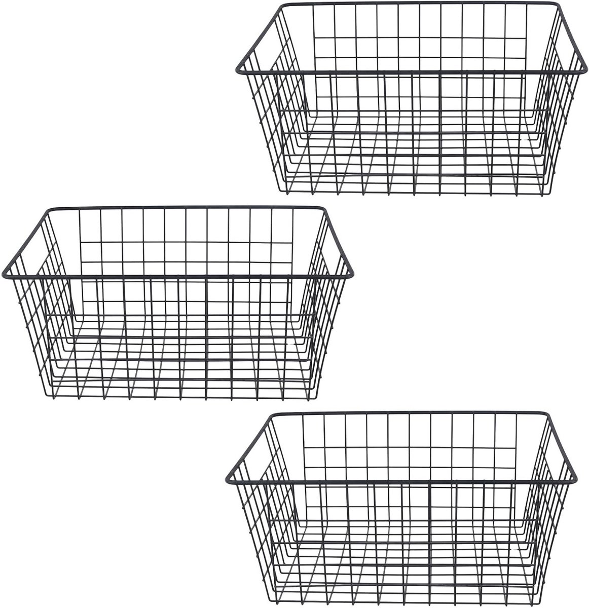 Draadopbergmanden in zwart metaal, praktische organisatiemanden voor keuken, kantoor en voorraadkast, set van 3, 36 x 29 x 16 cm