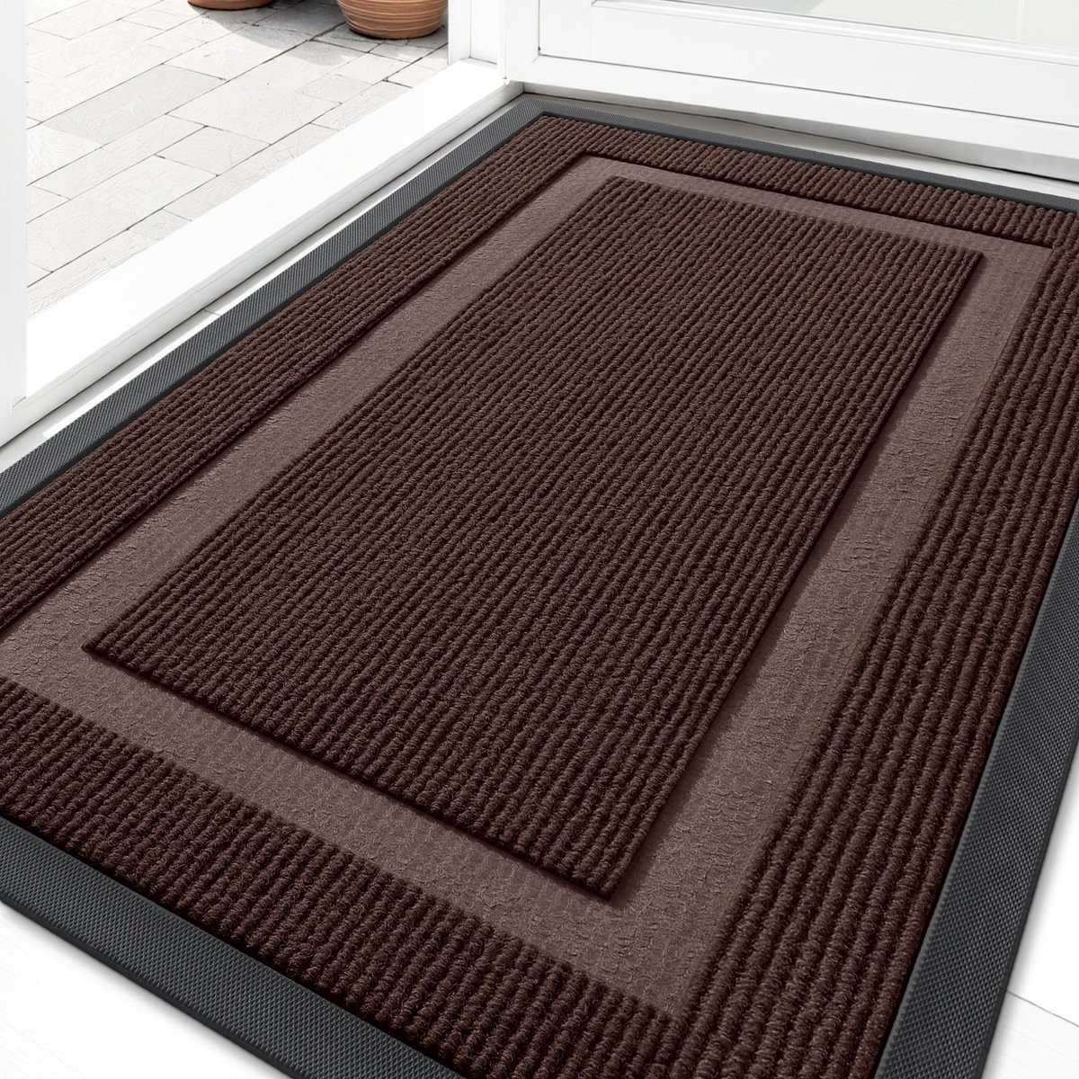 Olanly - Deurmat - Voordeurmat - Rubberen achterkant - Waterdicht en kleurvast - 90x150 cm - Donkerbruin