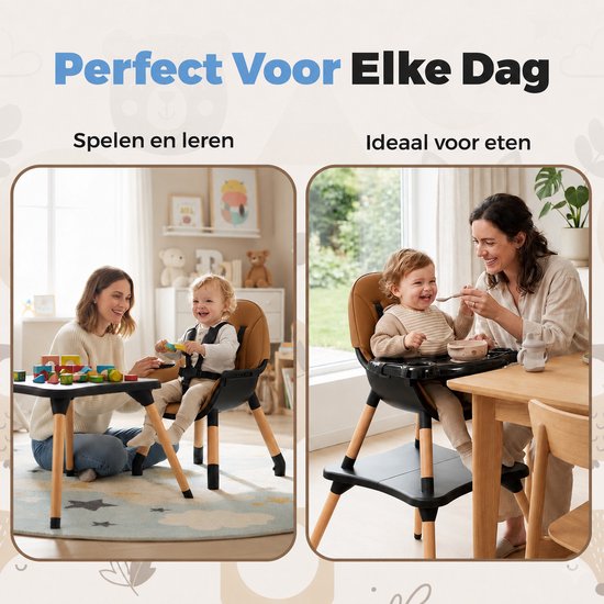 ComfyKidz® 5-in-1 Kinderstoel - Verstelbare Baby- en Peuterstoel - Kinderzetel - Meegroei stoel - Moderne Design Eetstoel voor Kinderen - Geschikt voor 6m+ tot 5 jaar - Beige/Zwart van ComfyKidz® — afbeelding 4