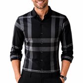 Heren Overhemd Geruit – Slim Fit – Casual Blouse – Zwart - Grijs