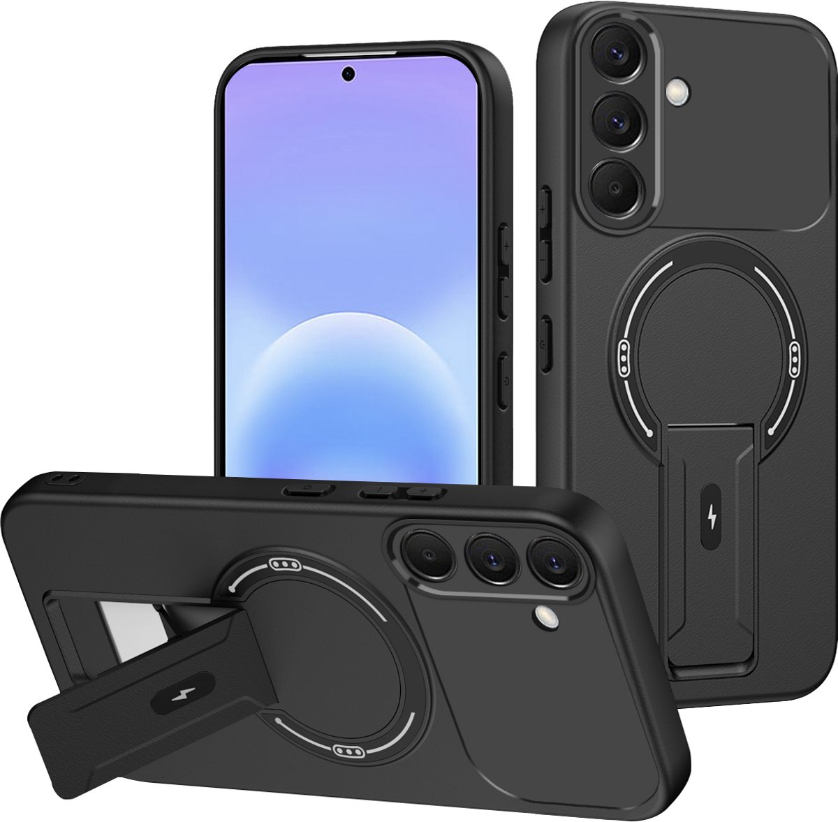 Casemania Hoesje Geschikt voor Samsung Galaxy A27 - Zwart - Magnetische Telefoonhoesje Geschikt voor MagSafe - Stevige Siliconen Back Cover met Kickstand Standaard