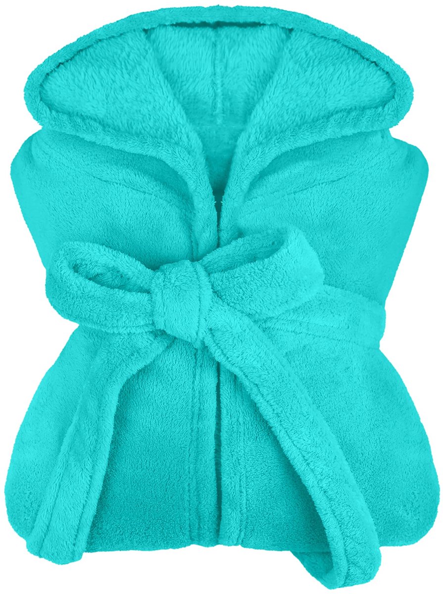 SnelShoppen - Dames Badjas met Capuchon - Uniseks Fleece Kuitlengte XXL - Zachte Badjas in Turquoise voor Thuis, Wellness en Relaxen