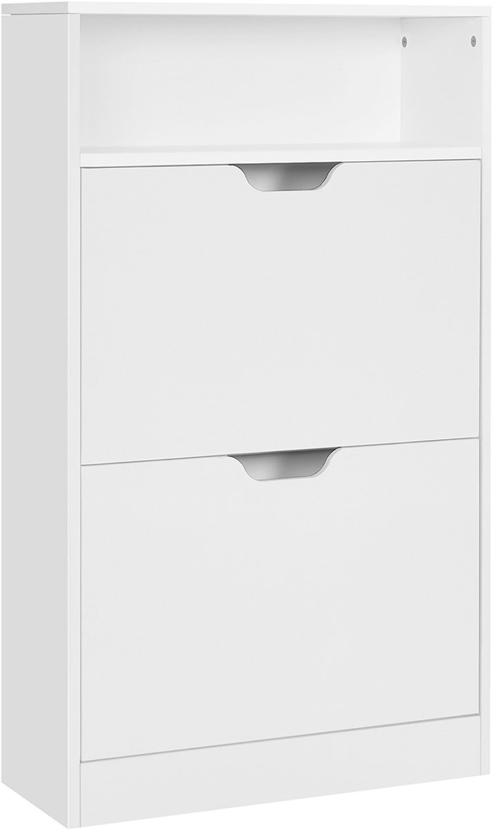 Conway Living® - Schoenenkast met 2 Kantelvakken - Schoenenrek - Hal Meubel - Met Open Vak en Bovenblad - Hout - Wit - 60x24x102 cm
