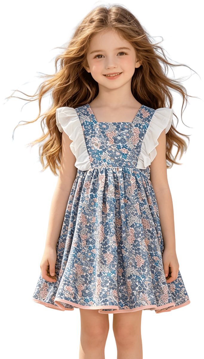 Currero Zomerjurk Meisjes Zomerjurken Kinderen Jurk Meisje Ibiza Stijl Sundress Kinderkleding 9-10 Jaar Helder Staalblauw