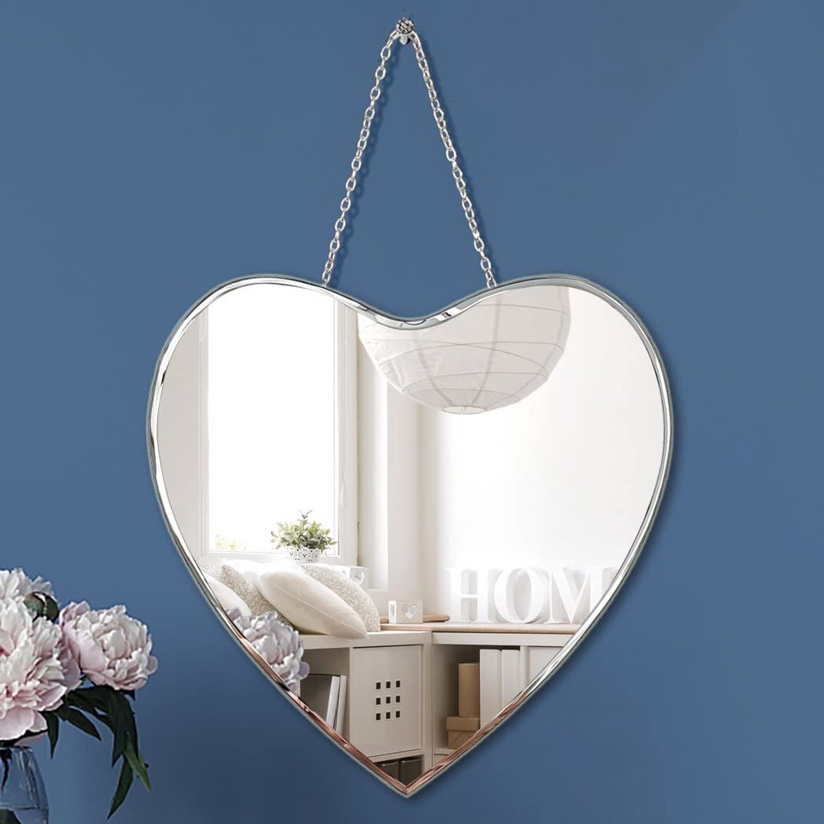 SnelShoppen - Hartvormige Spiegel 30x30 cm - Frameloze Decoratieve Glam Spiegel van Echt Glas met IJzeren Ketting voor Wanddecoratie en Interieur
