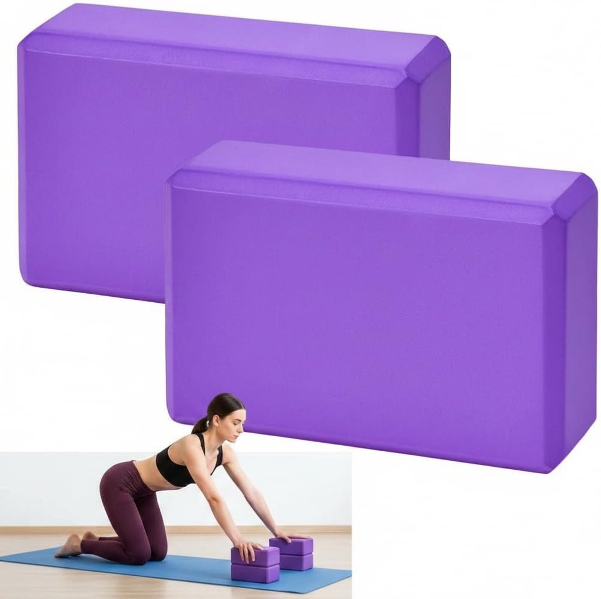 Yogablokken van hoge dichtheid, antislip en draagbaar - Ideaal voor yoga, pilates en meditatie (2 stuks, paars)