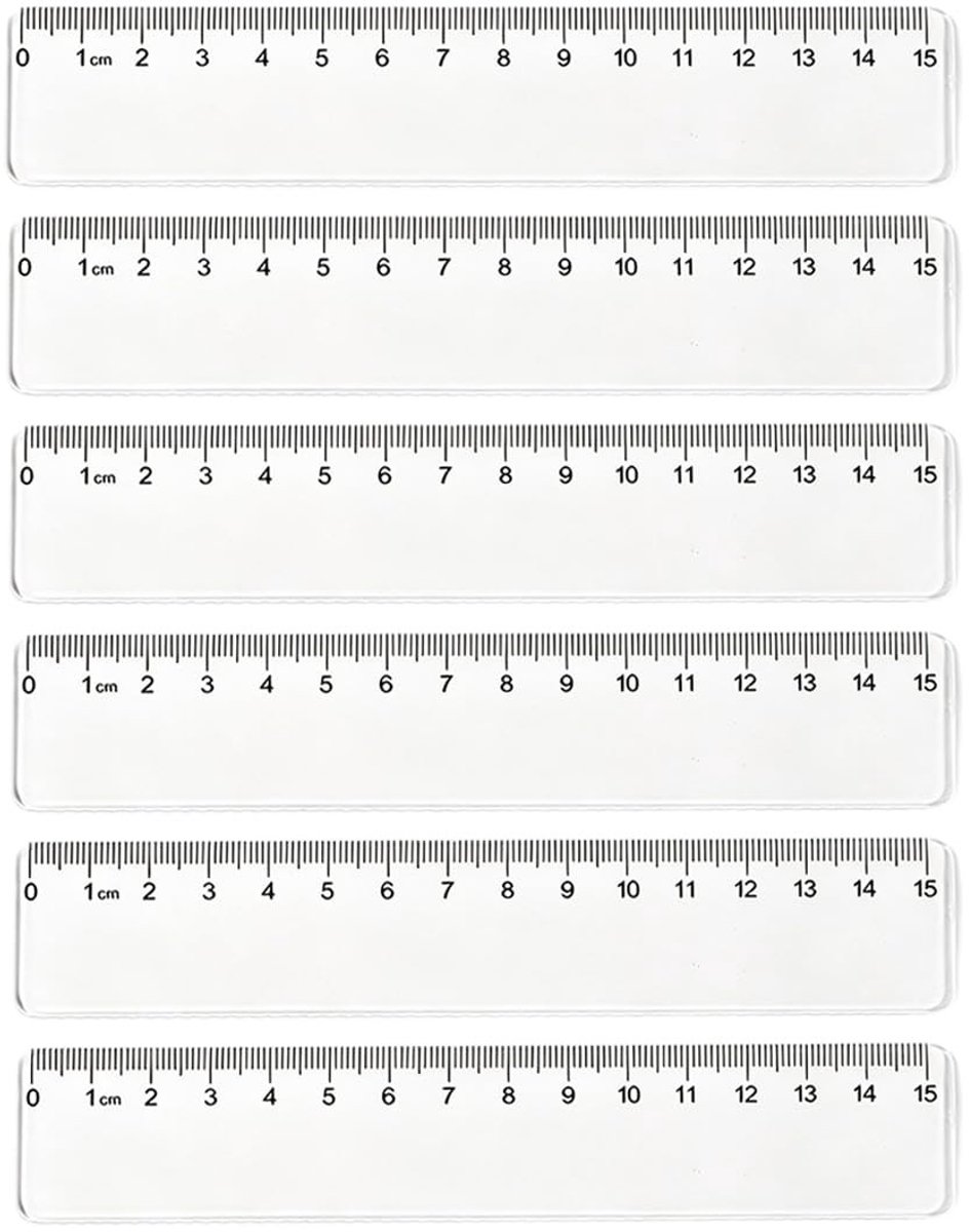 Set van 6 onbreekbare en flexibele 15 cm kunststof linialen met schaalverdeling voor school, kantoor en tekenen