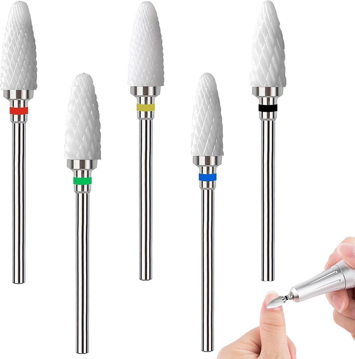 Professionele set van 5 keramische nagelboren voor manicure en pedicure, ideaal voor salons en thuisgebruik, perfect voor nagelverzorging en -styling
