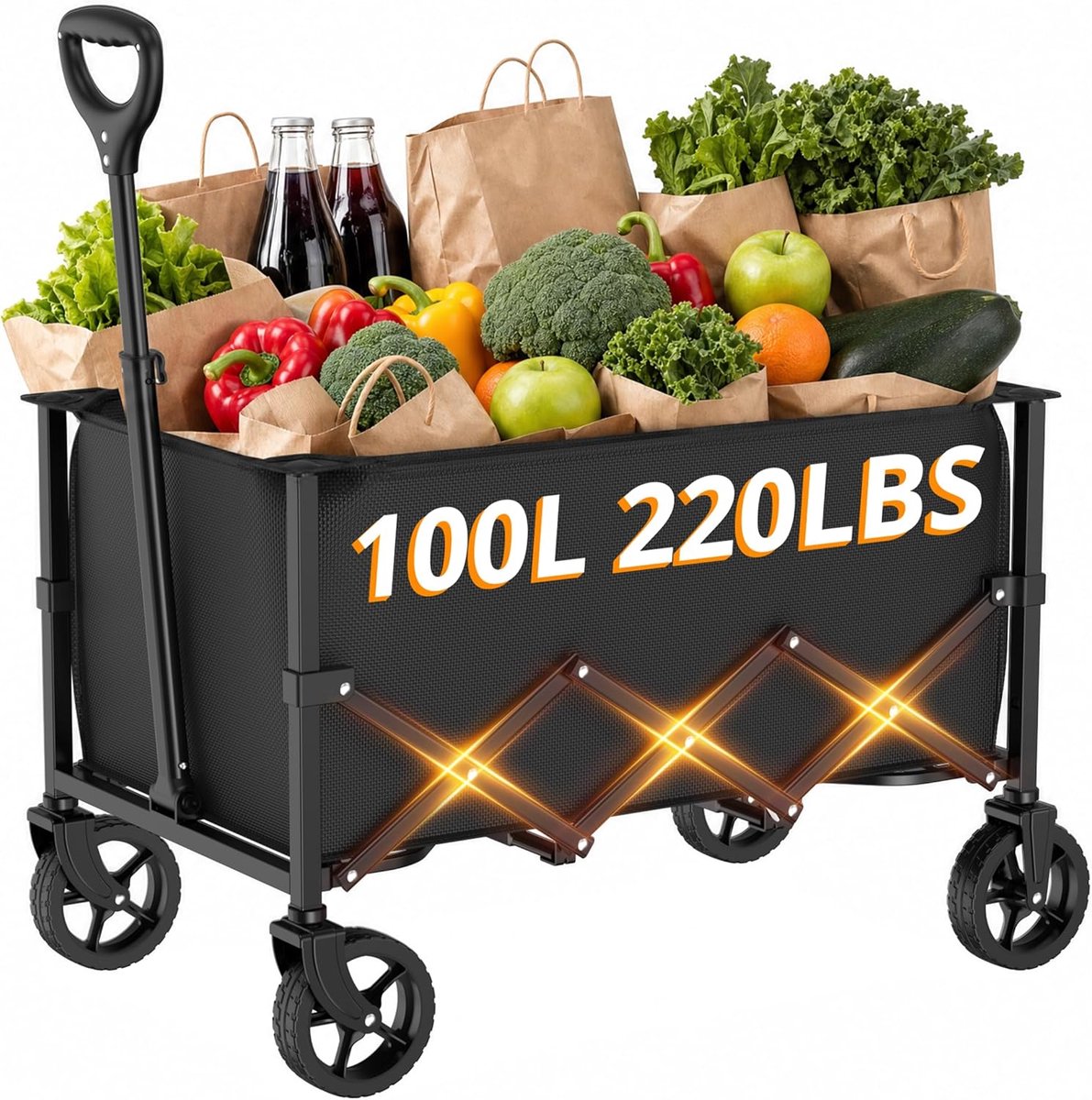 SnelShoppen - Opvouwbare Festival Trolley Utility Wagen met Wielen en Telescopische Handgreep voor Tuinieren, Camping, Winkelen en Outdoor Activiteite