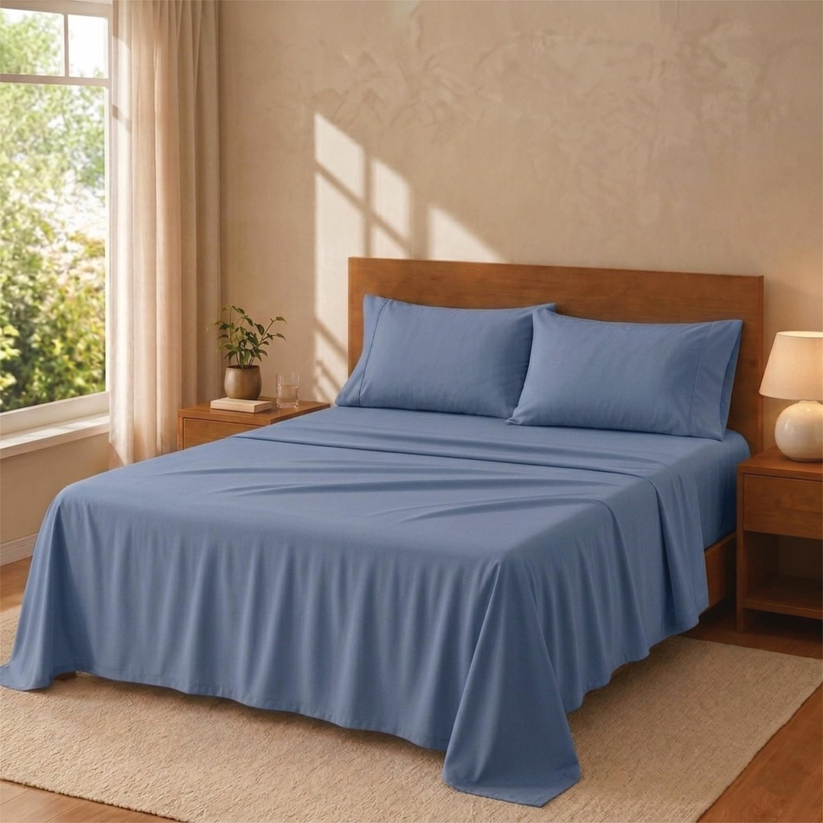 SnelShoppen - Premium Beddengoedset 160 x 200 cm - 4-delig - Laken & Hoeslaken 160 x 200 cm + 2 Kussenslopen 80 x 50 cm - Grijsblauw - Comfortabel & S