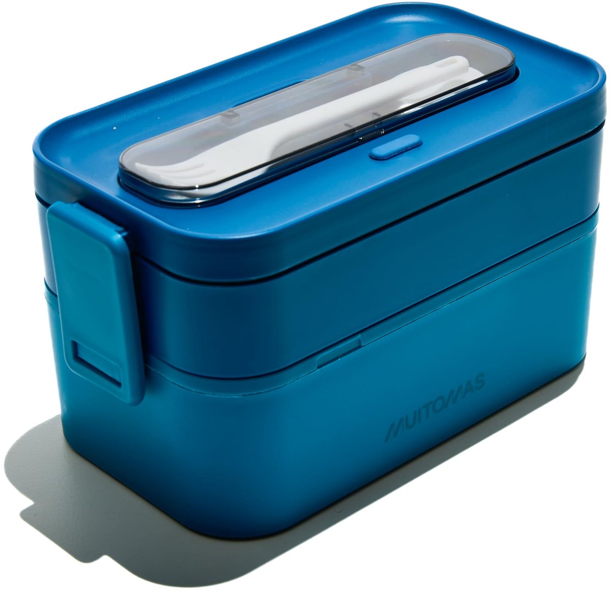 SnelShoppen - Lunchbox 1700 ml met Bestek en Twee Containers, Luchtdichte Magnetron- en Vaatwasserbestendige Blauw, Ideaal voor School, Werk, Picknick