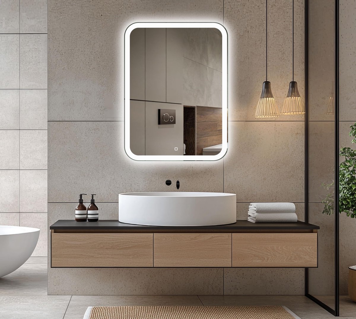 SnelShoppen - Venti Badkamerspiegel LED 50 × 70 cm met Frontverlichting - Verlichte Spiegel voor Badkamer, Modern Design, Wandspiegel met Dimbare Verl
