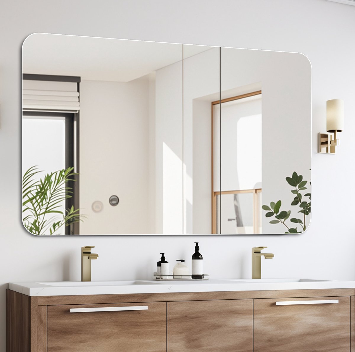 REDOM - Badkamerspiegel - Frameloos met ronde hoeken - Wandmontage - Moderne stijl - Voor binnen - Glas - Zilver - 5 mm - 60 x 100 cm