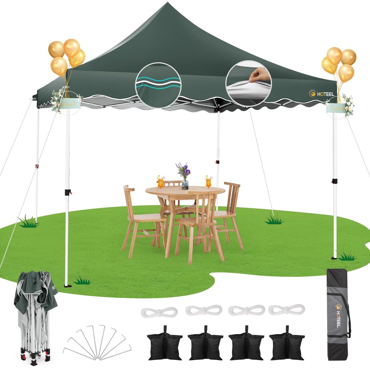 SnelShoppen - Vouwpaviljoen 3x3 m Waterdicht Inklapbaar Partytent met 4 Zandzakken, 4 Touwen, 4 Haringen, Winterbestendig voor Tuin en Feest