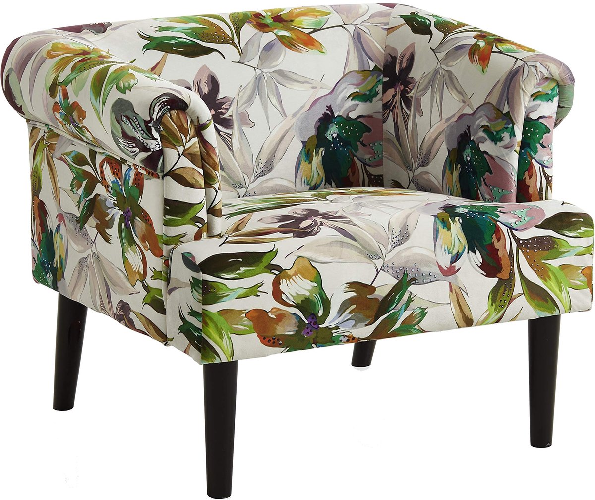 SnelShoppen - Charlie fauteuil met armleuning, fluwelen stoel met bloemenpatroon, massief houten poten, 74 x 86 x 70 cm, perfect voor woonkamer, slaap
