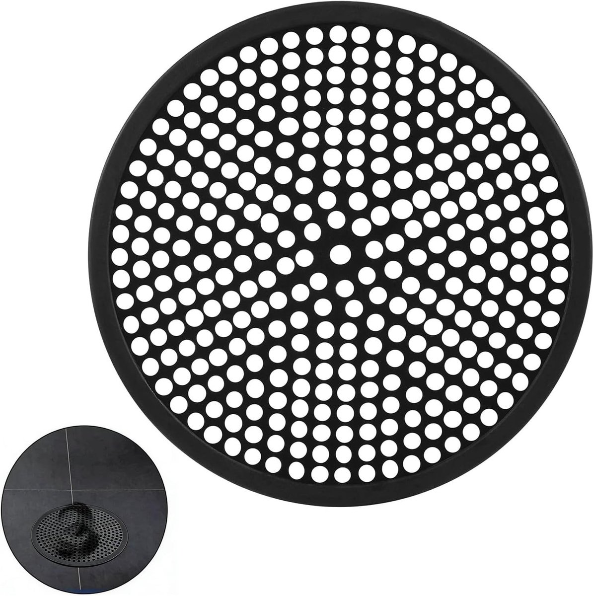 Ronde Douchefilter van 304 RVS, Antiklever, Haarvanger voor Badkamer en Keuken, 120 mm Diameter, Zwart, Ideaal voor Afvoerbescherming en Onderhoud