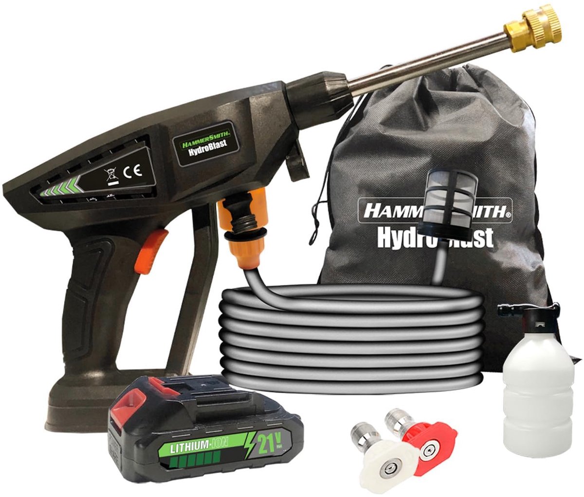 SnelShoppen - Snoerloos Hammersmith HydroBlast 2-in-1 autowaspistool - Oplaadbare drukspuit voor tuin- en voertuigreiniging - Krachtige en draagbare h