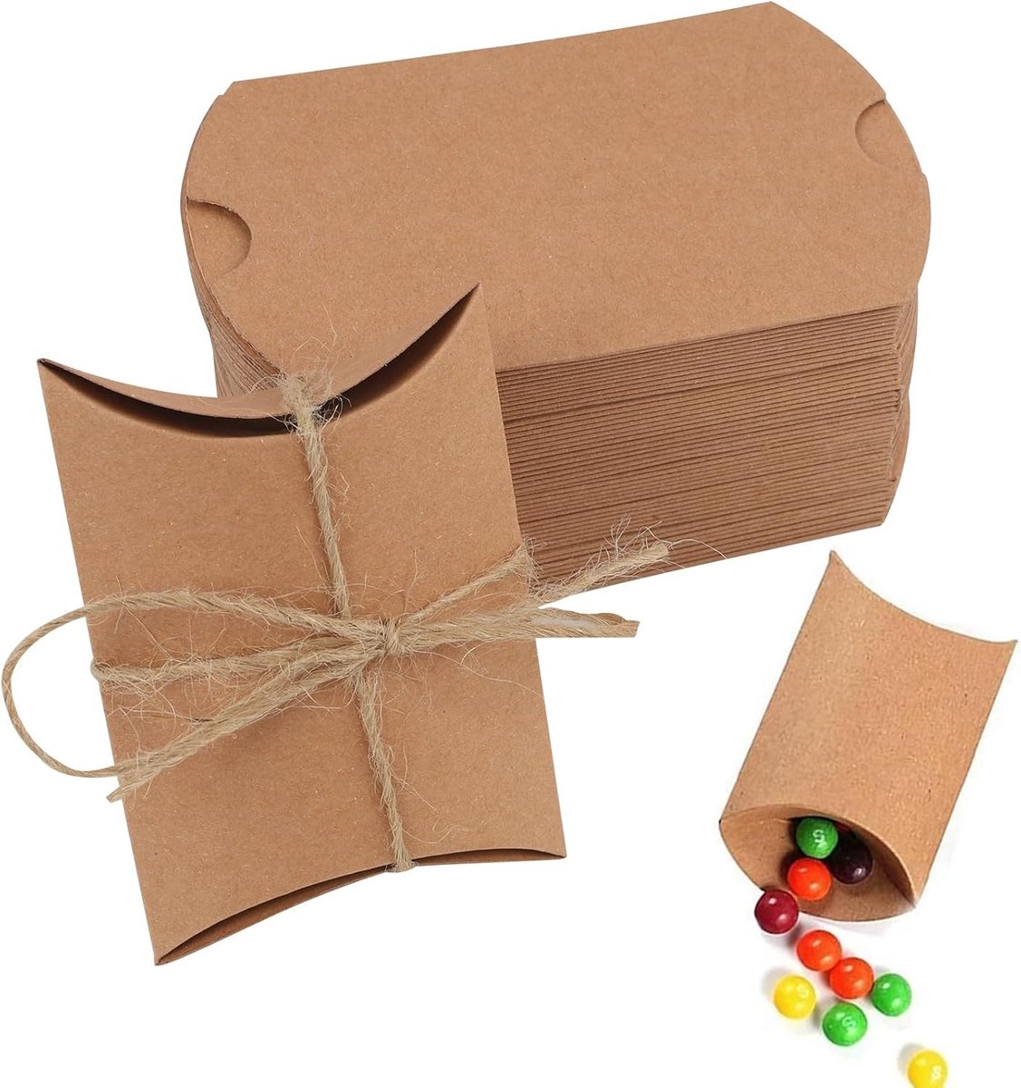 50 Vintage Cadeauboxen voor Kerst, Bruiloften en Verjaardagen, Kraft Papier met Jute Touw, Duurzaam en Ideaal voor Snoep, Sieraden en Kleine Geschenken