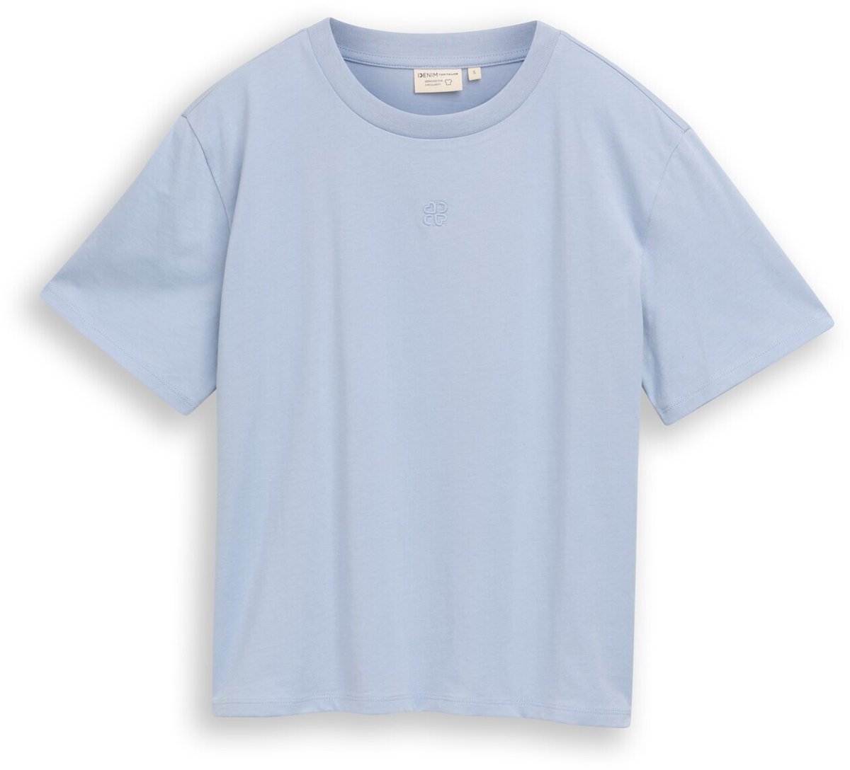 Tom Tailor Denim - T-shirt met boxy pasvorm en borduursel - Maat XL - foggy sky blue