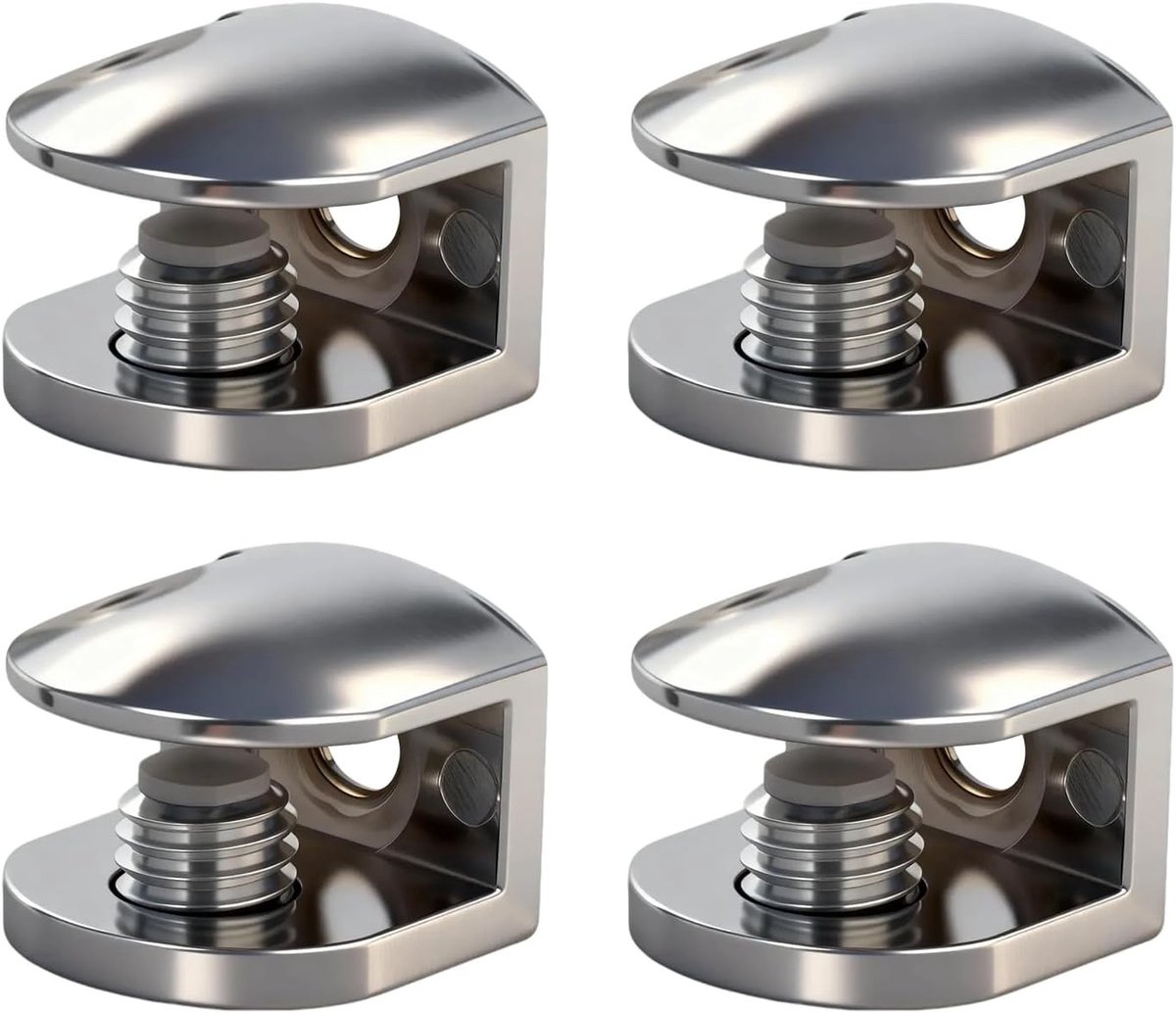 Verstelbare Glashouder Set van 4 Stuks van Zinklegering voor Houten en Glazen Leuningen, 8-10 mm