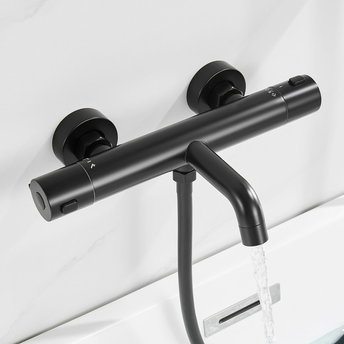 Auralum Max Thermostatische Badkraan - Thermostatische Douchekraan - Hartafstand 15 cm - Waterbesparend - Thermostaatkraan - Incl 38°c Veiligheidsslot - Zwart