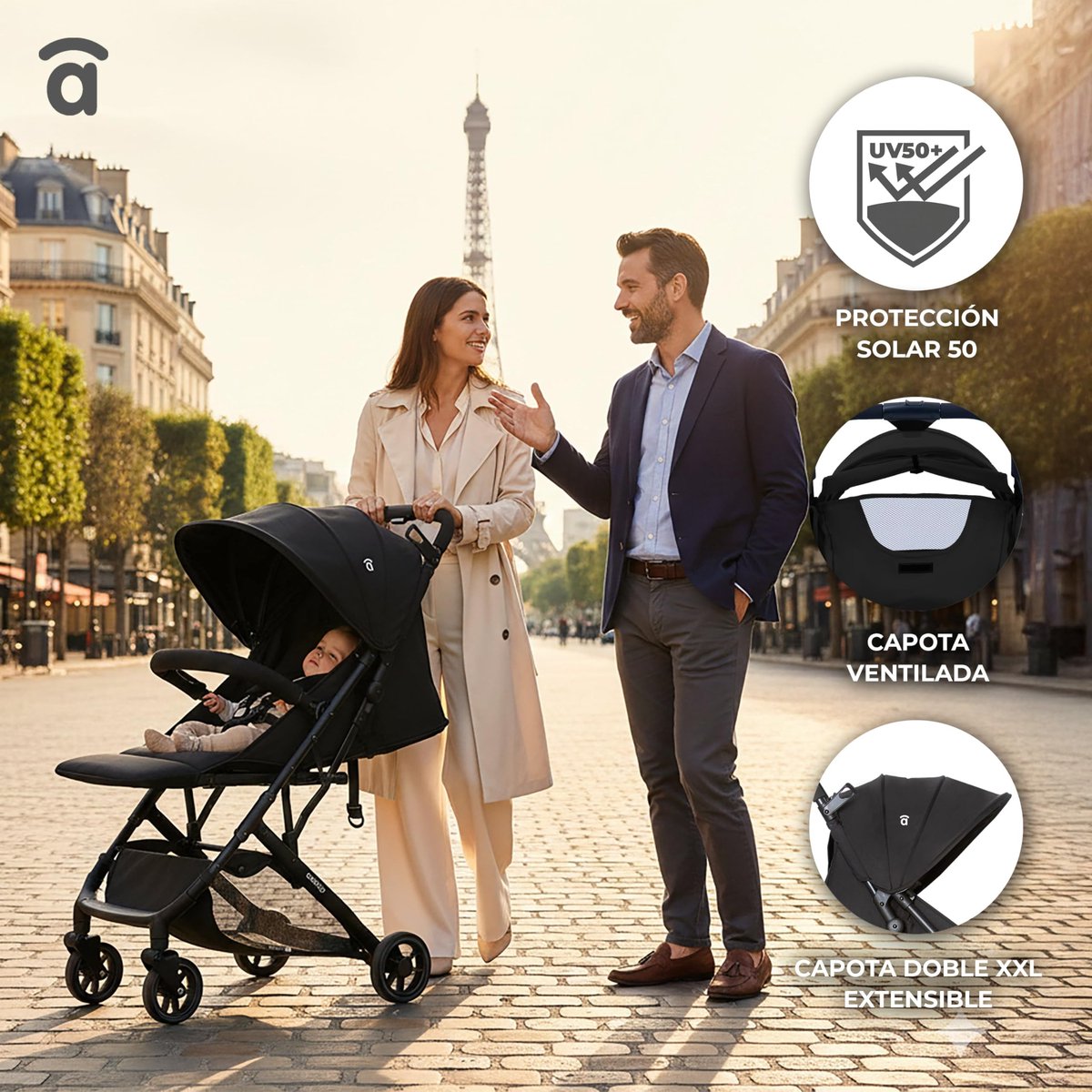 SnelShoppen - Ultralichte Kinderwagen Asalvo TUMBUCTÚ met Verstelbare Rugleuning, 5-Punts Riem, SPF50+, Beige, Voor Stedelijk Gebruik, Geschikt vanaf