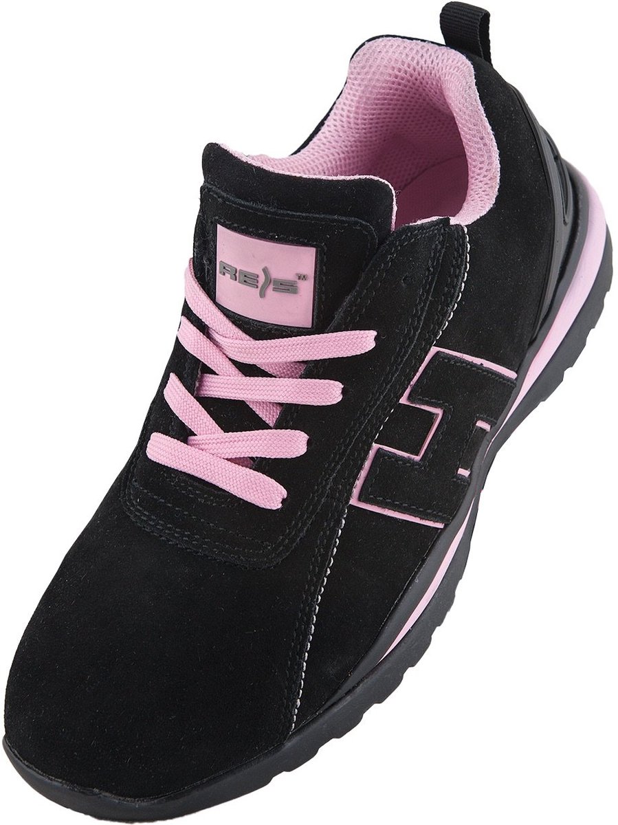 SnelShoppen - Veiligheidsschoenen voor Vrouwen 39 EU, Zwart-Roze, Comfortabel, Antislip, Stevig, Ideaal voor Werk, Bouw, Tuin, en Vrije Tijd