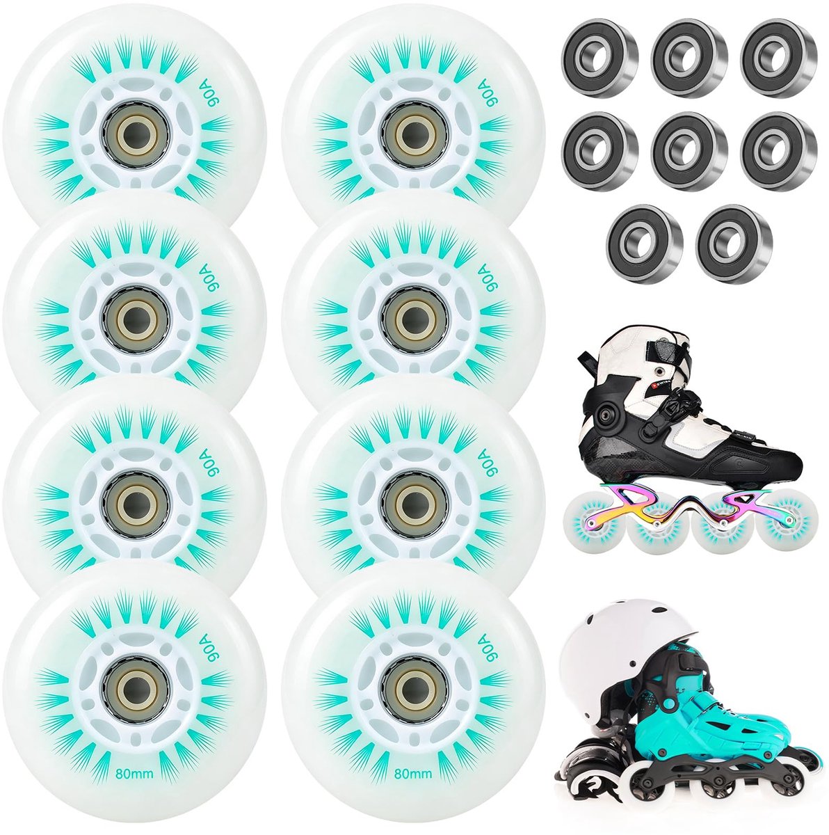 SnelShoppen - Set met 8 Inline Wielen 72/76/80 mm met Kogellager - Universele Polyurethaan Wielen voor Skeelers en Rollers - Perfecte Upgrade voor Ied