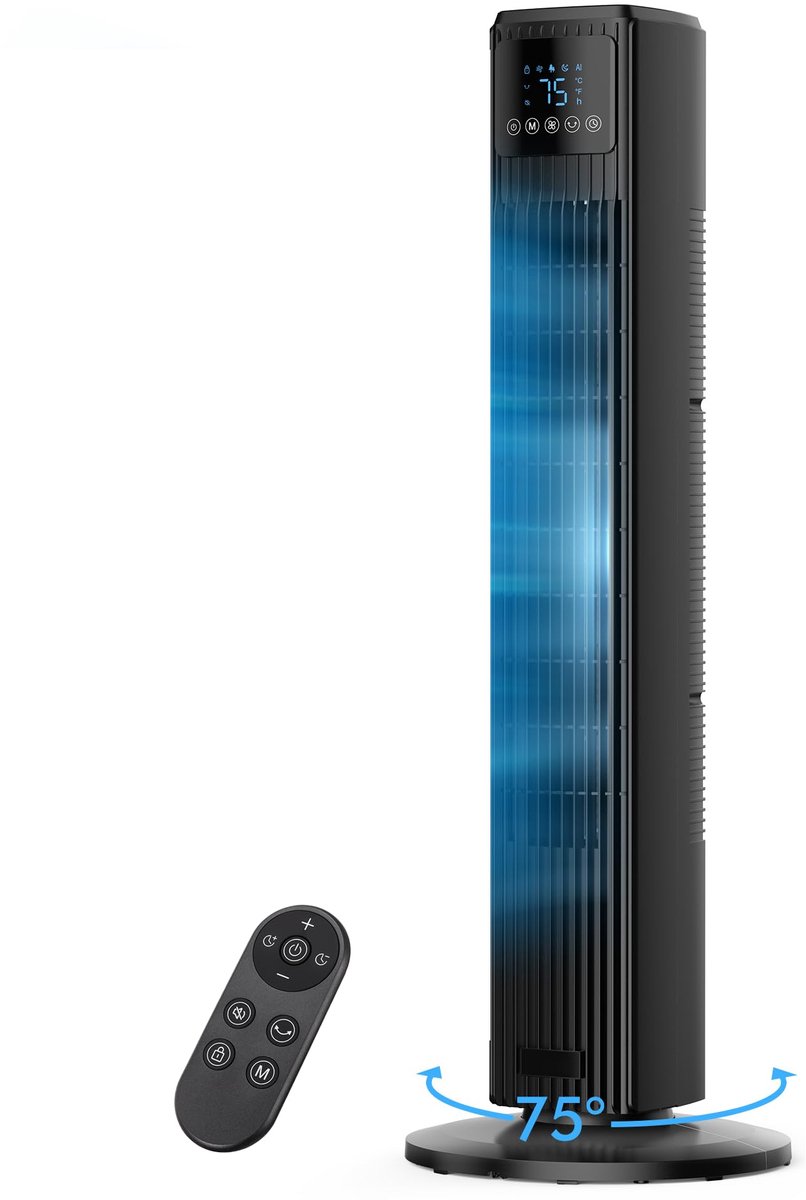 SnelShoppen - Torenventilator Stil met Afstandsbediening 91 cm Hoog, 90° Oscillerend, 4 Snelheden & Modi, 12 Uur Timer, 8 m/s Luchtstroom voor Slaapka