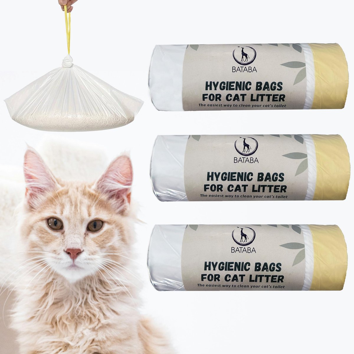 SnelShoppen - BATABA 30 XL-zakken voor kattenbakvulling, krasbestendig, grote en middelgrote kattentoiletten, hygiënisch met veters, 30 stuks