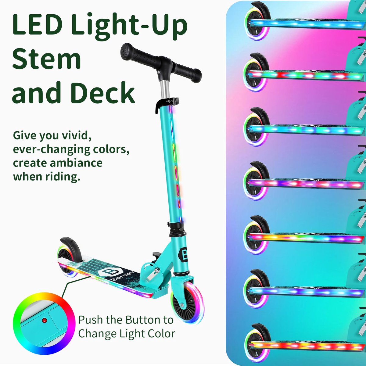 SnelShoppen - Opvouwbare Scooters voor Kinderen met Lichtgevende Wielen - Verstelbare Antislip Dek - Lichtgewicht 2-Wiel Scooter voor Meisjes en Jonge
