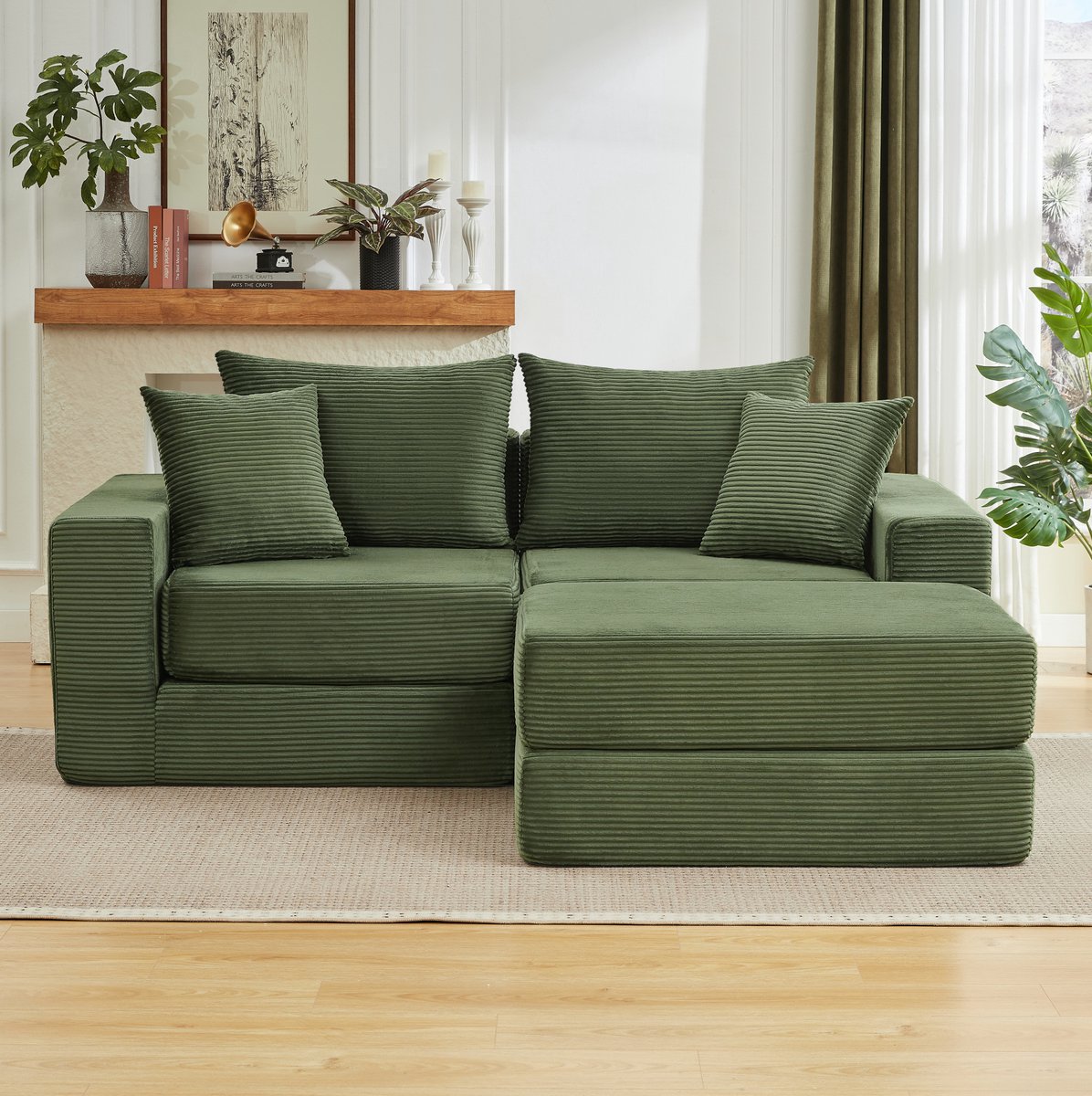 OKWISH Slaapbank 259,5 Cm - Modulaire 3-Zits Bank Met L-Vorm En Logeerfunctie - Voor Woonk