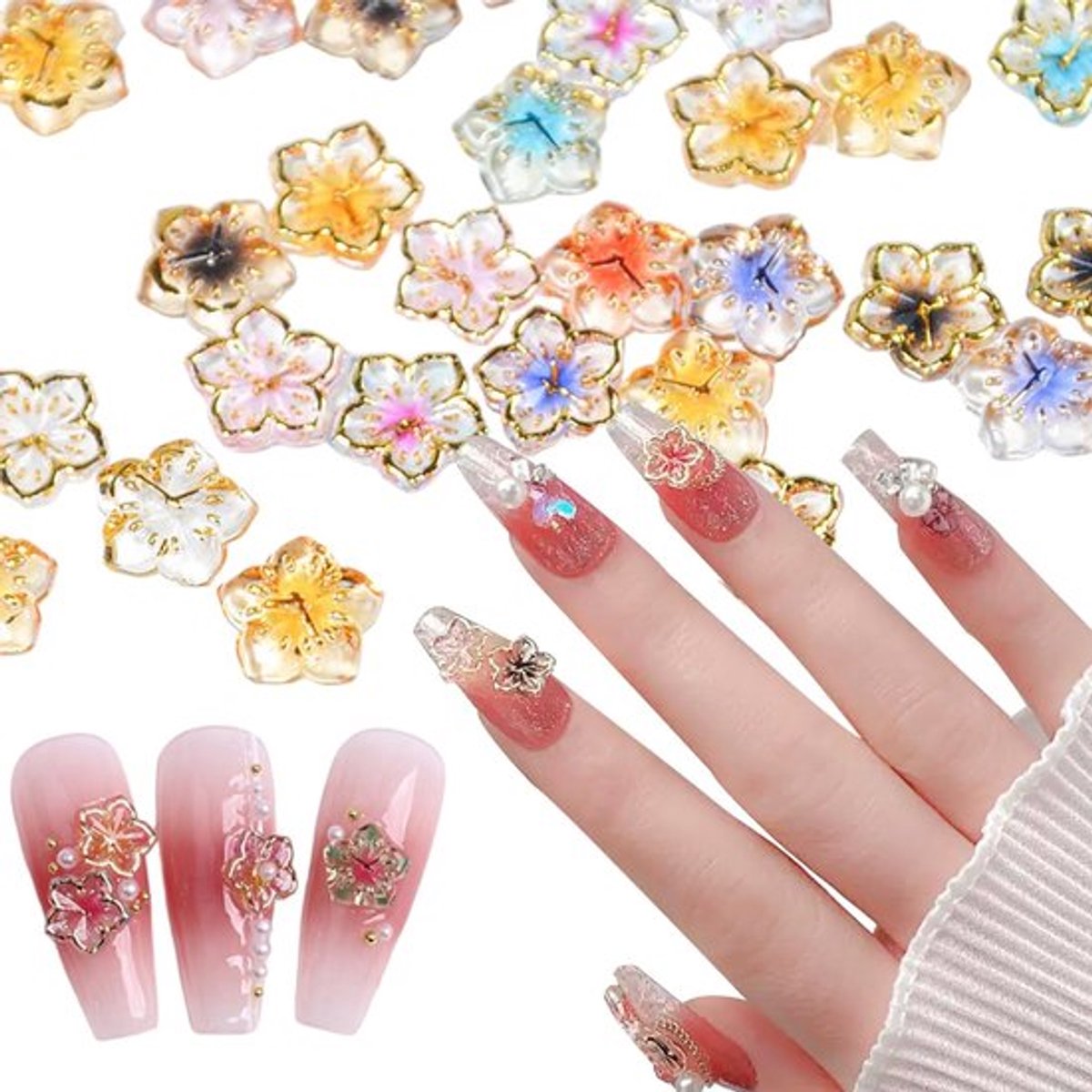 100 stuks nagelbloemen nagelstickers henna nagels doe-het-zelf nagel sieraden stickers nagels 3D nagelstickers nagelkunststickers bloemen acryl