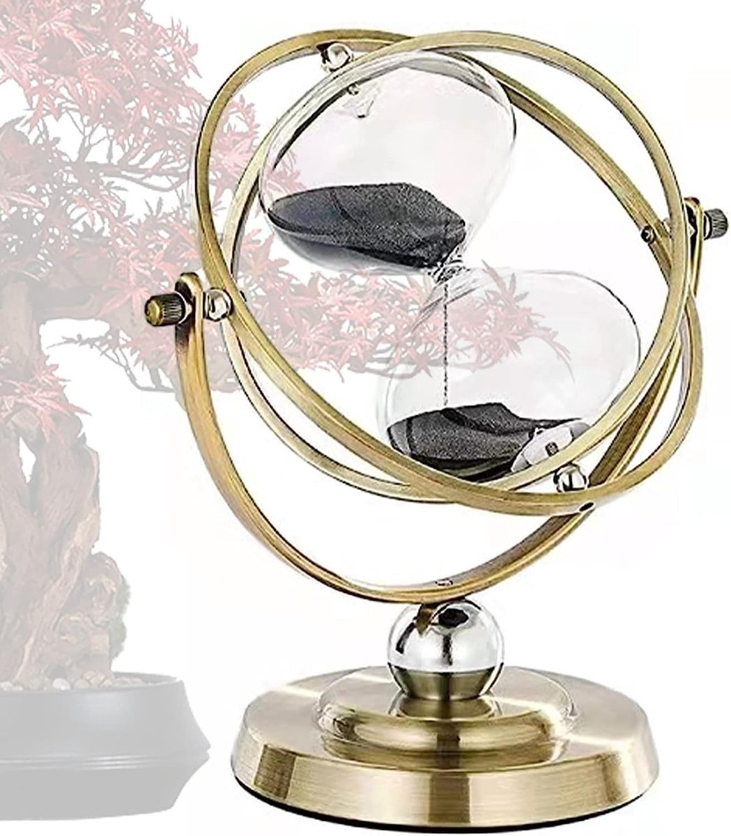 Grote Vintage Zandloper van Messing, 720° Draaibare Timer voor 60 Minuten, Decoratieve Zandloper voor Thuis en Kantoor, Perfect als Cadeau voor Bruiloften
